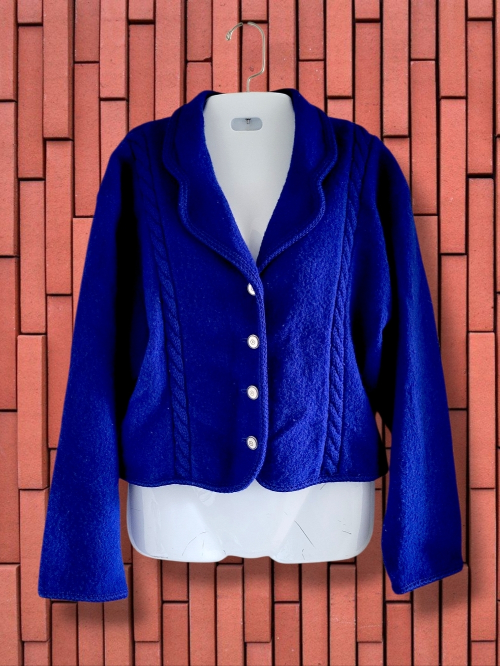 Susan Bristol | 90s VTG Cobalt Blue 100% Wool Chunky Knit Sweater Blazer